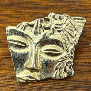 Abstract Face Gold Tone Pin Brooch
